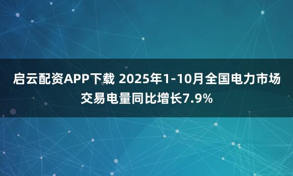 启云配资APP下载 2025年1-10月全国电力市场交易电量同比增长7.9%